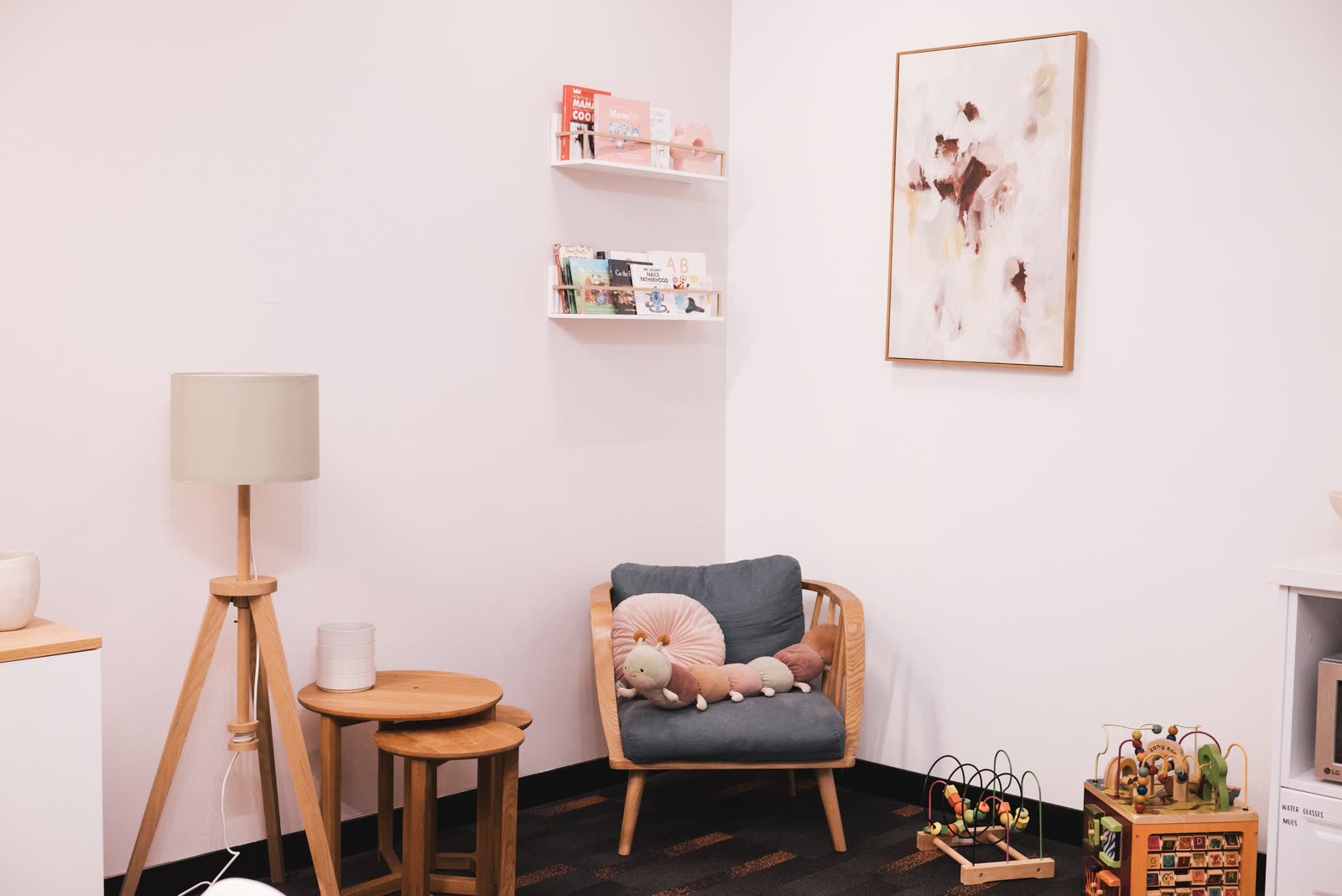 The reading corner armchair and picture books at the clinic